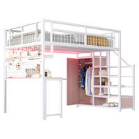 HOCHBETT 140/200 cm Weiß mit Schreibtisch, Lichtleisten und Stauraumleiter - Weiß, Metall (140/200cm) - MIVRAY