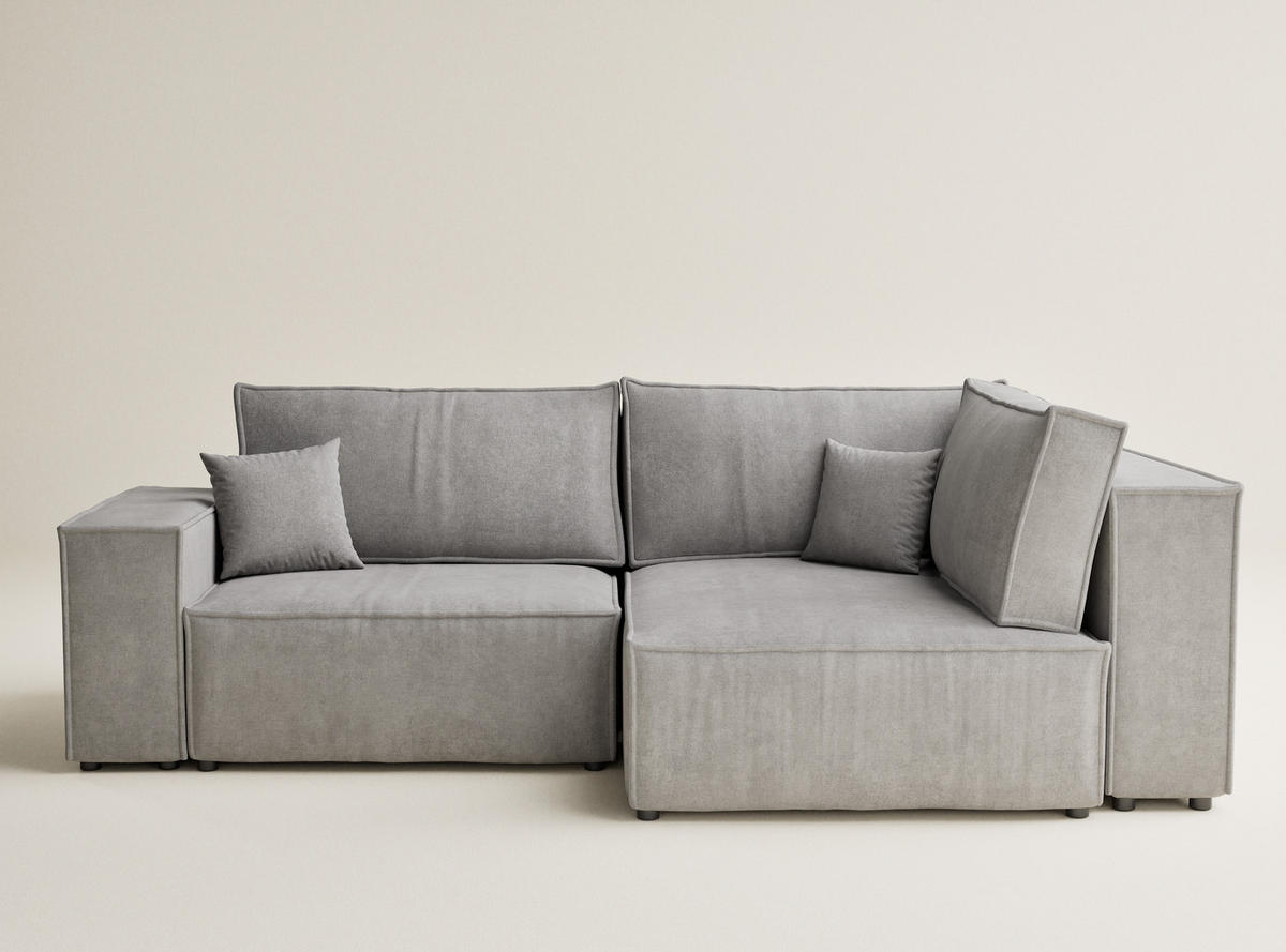 ECKSOFA MIT SCHLAFFUNKTION Tonga Grau Beige Webstoff - Greige/Schwarz, Holz/Holzwerkstoff (253/105cm) - Maison de Reve