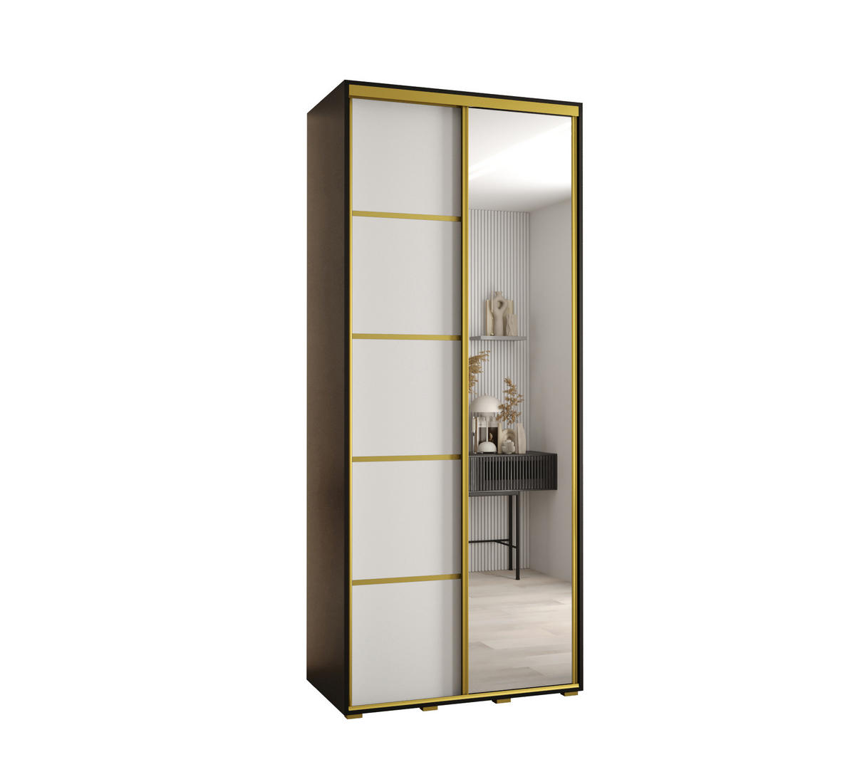 SCHWEBETÜRENSCHRANK 235,2/100/45 2-türig - Goldfarben/Schwarz, Holz/Metall (100/235/45cm) - Abiks Möbel