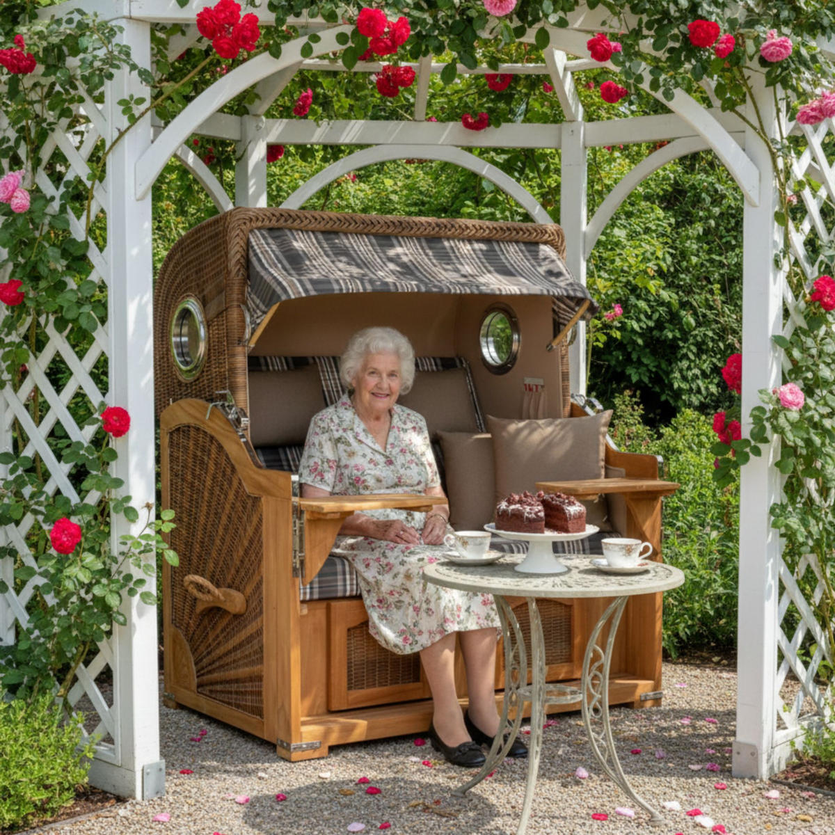 STRANDKORB XXL Düne Grande Teak Banana - Braun/Grau, Metall (142/170/95cm) - Mr. Deko