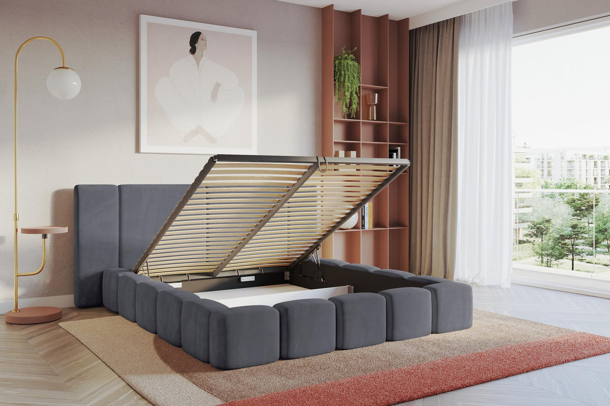 POLSTERBETT mit Bettkasten und Lattenrost, Bett mit Matratze H3/H4 - NILO 140x200 Dunkelgrau - Dunkelgrau, Holzwerkstoff/Textil (140/200cm) - ALTDECOR
