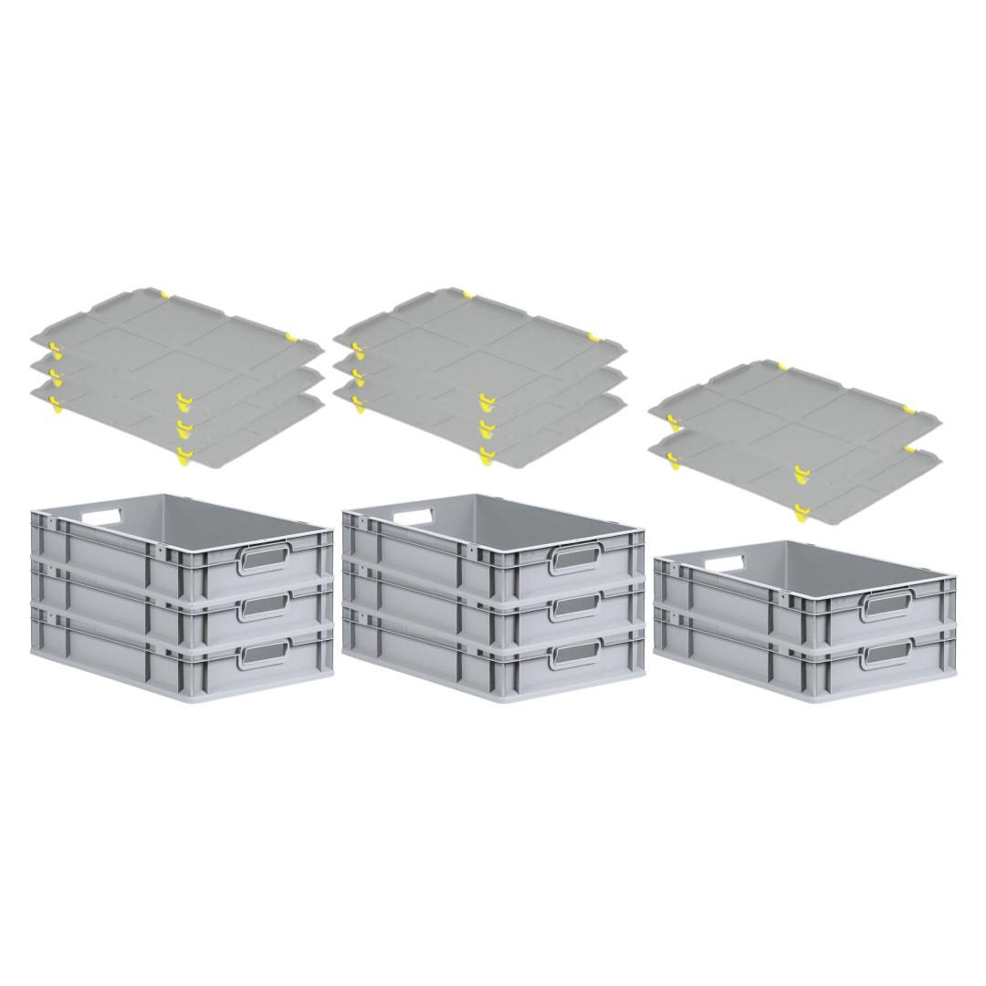 EUROBOX 8x Nextgen Economy Mit Auflagedeckel Grau/Gelb Griffe Offen 23 Liter - Gelb, Kunststoff (40/12/60cm) - PROREGAL