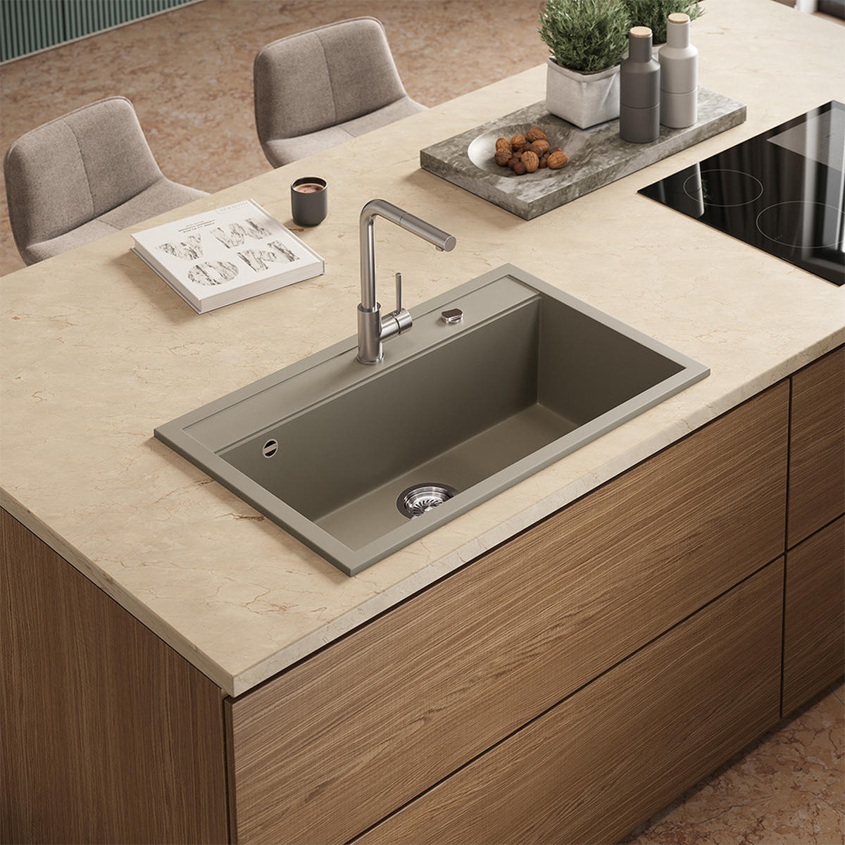 SPÜLBECKEN Sydney Beton 80 x 51 cm - Grau, Keramik (80/20/51cm) - Bergstroem