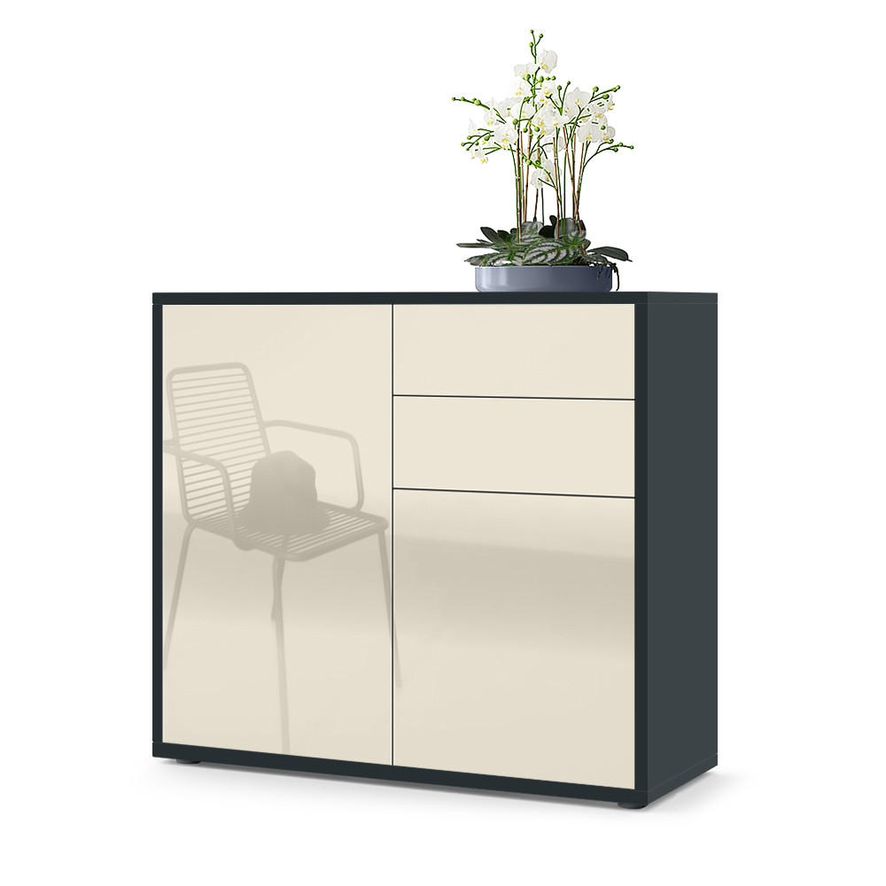 KOMMODE Ben Front in Creme Hochglanz - Creme, Holzwerkstoff (79/74/36cm) - Vladon