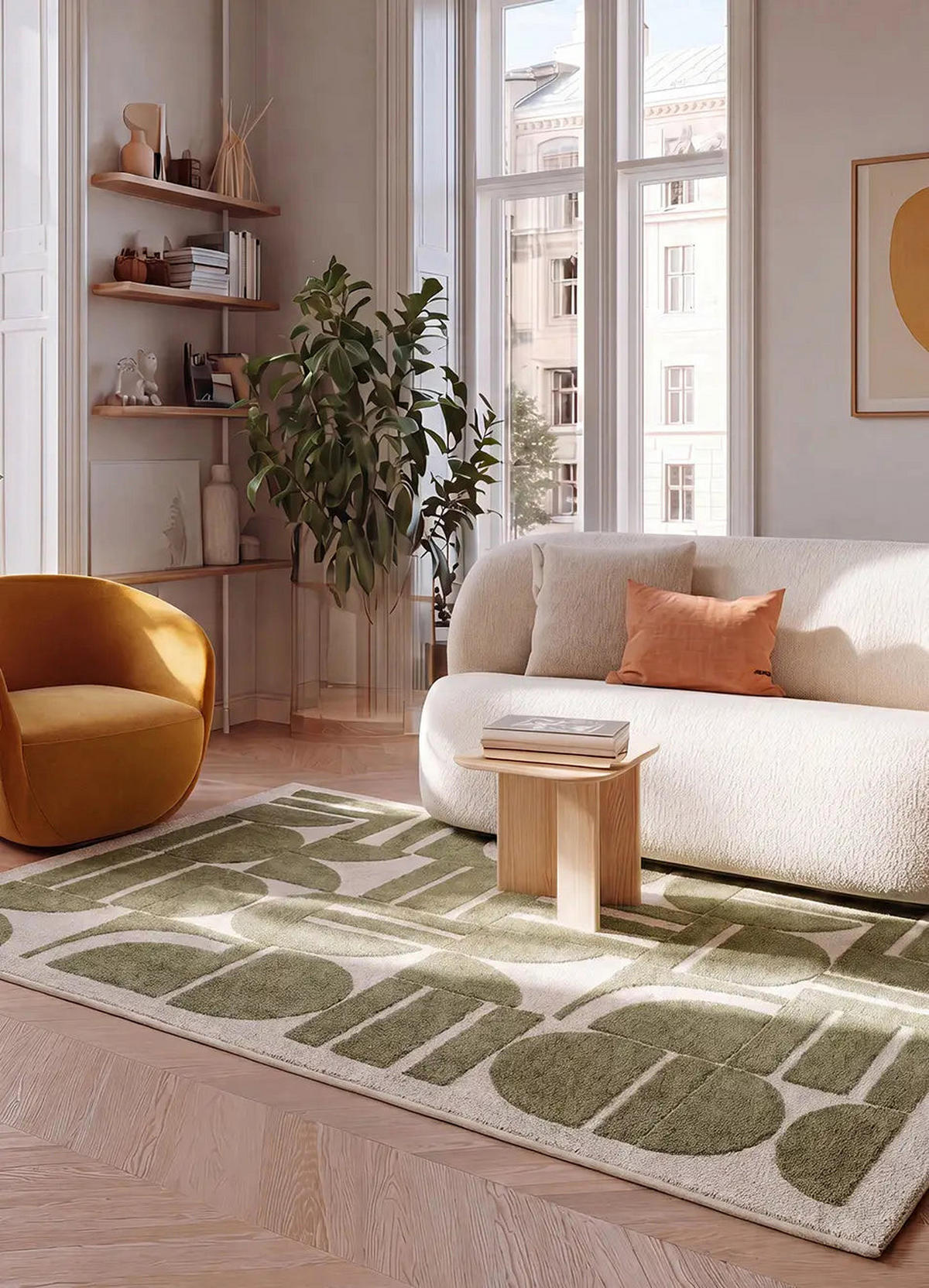 KURZFLORTEPPICH Grün / Creme Candela 200/290 cm - Creme, Textil (200/290cm) - Atticgo