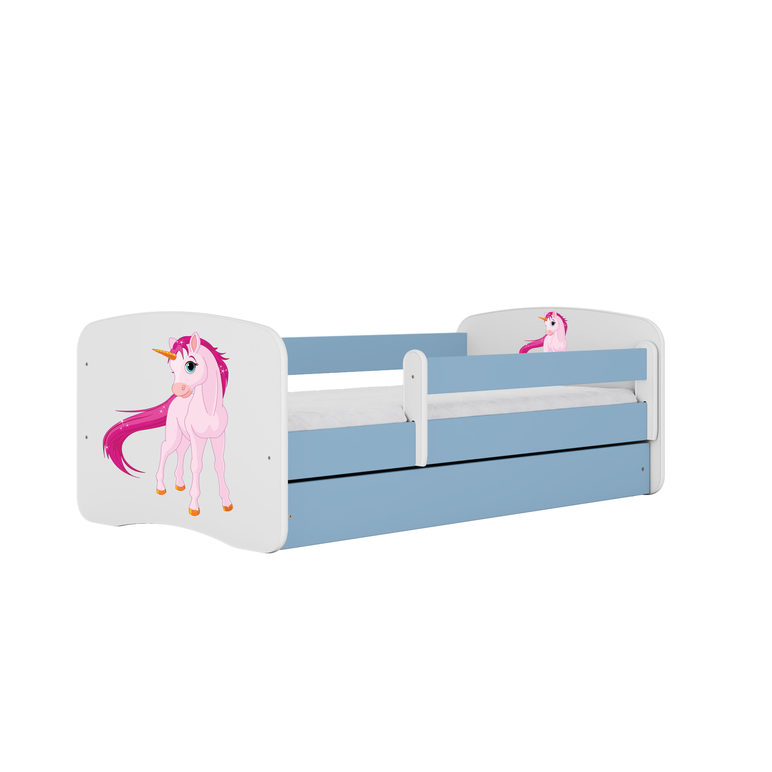 KINDERBETT Einhorn mit Schublade 140/70 80/61/144 - Blau, Holzwerkstoff (70/140cm) - RAUMHIRSCH FURNITURE