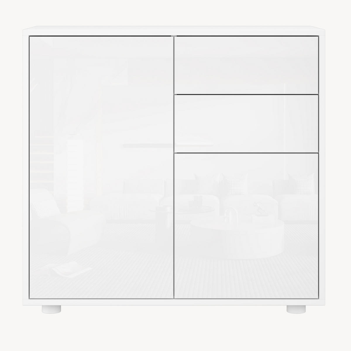 KOMMODE Paarl 2-türig - Weiß Hochglanz, Holzwerkstoff (79/74/36cm) - [en.casa]