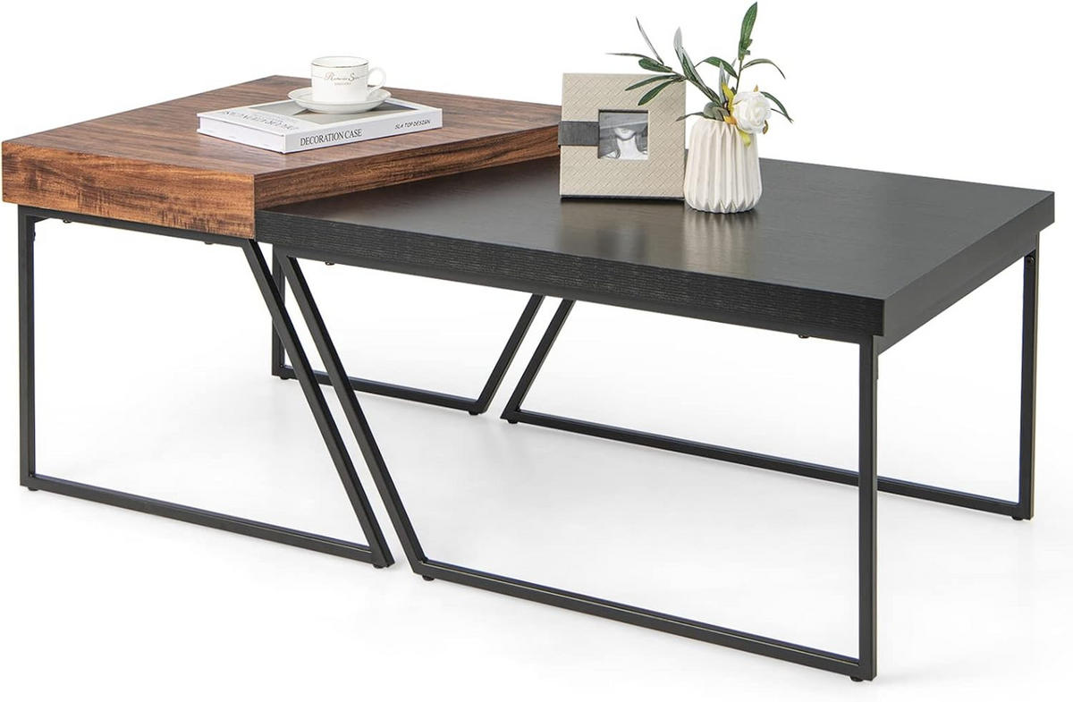 SATZTISCH Schwarz (2er-Set) - Schwarz, Holz (120/60/46cm) - COSTWAY