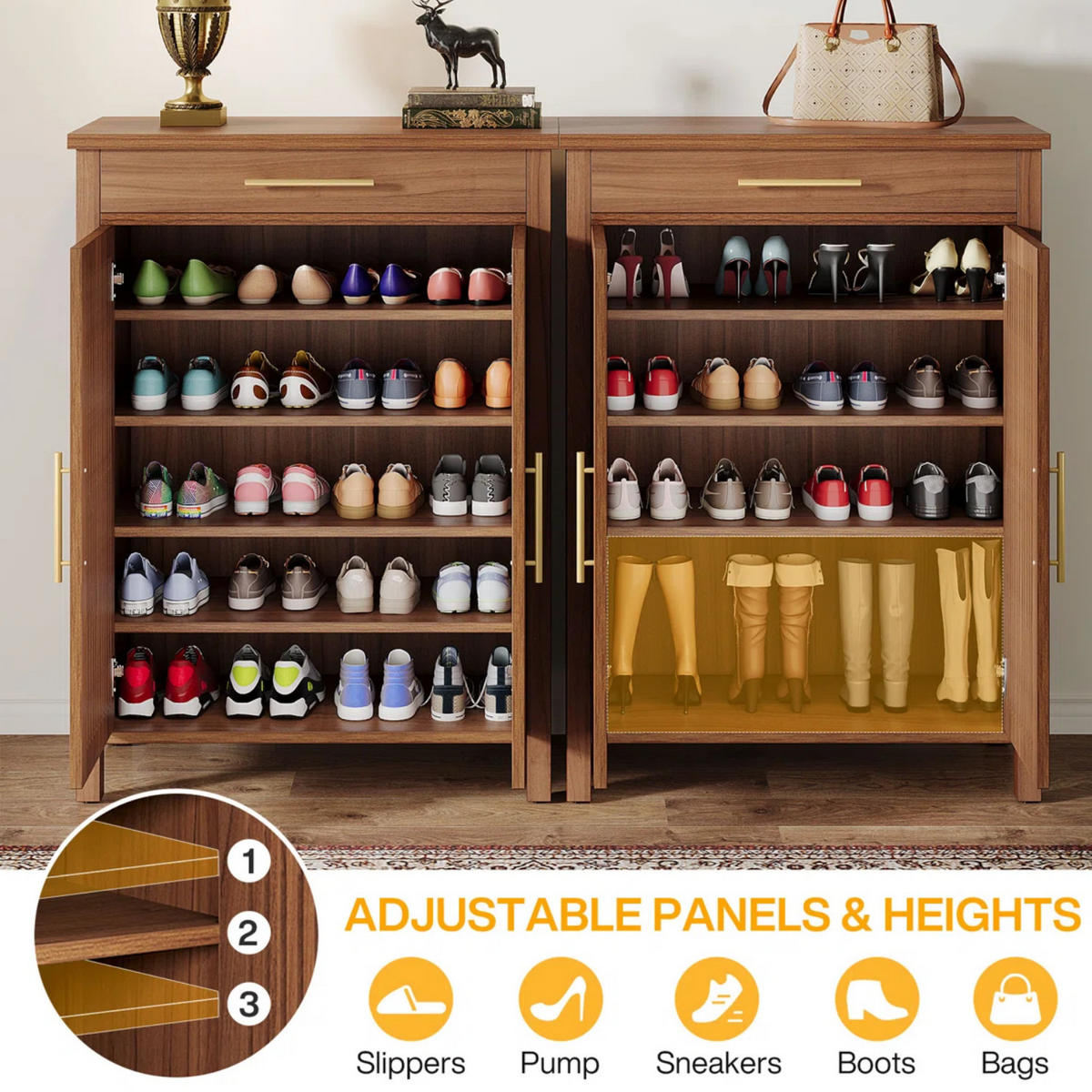 SCHUHSCHRANK Braun 80/36/109 cm - Walnussfarben/Braun, Holzwerkstoff (80/110/36cm) - Quality Elegance