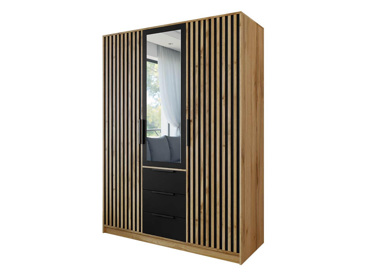 KLEIDERSCHRANK Bali Lux D3 - Schwarz/Braun, Holzwerkstoff/Metall (150/200/58cm) - MIRJAN24