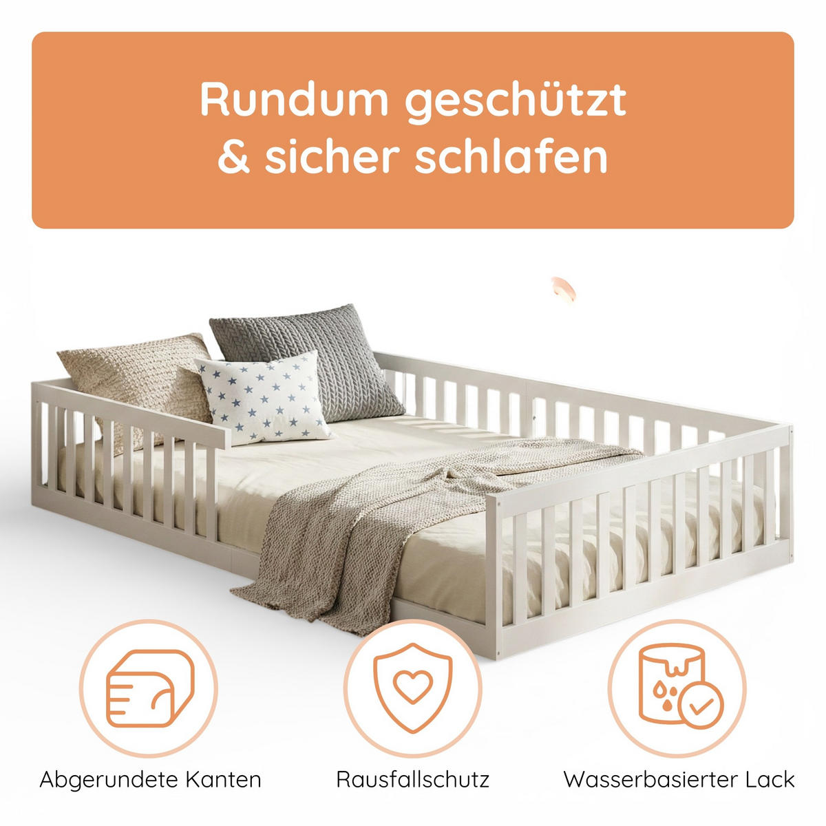 BODENBETT 140x200 cm in Weiß - Weiß, Holz (140/200cm) - Kids Collective