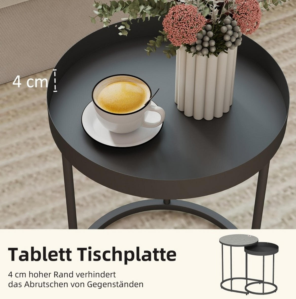 SATZTISCHE 42/36.5 cm grau aus MDF und Metall mit Tablett-Design - Grau, Metall (42/42/54cm) - OKMYHOME