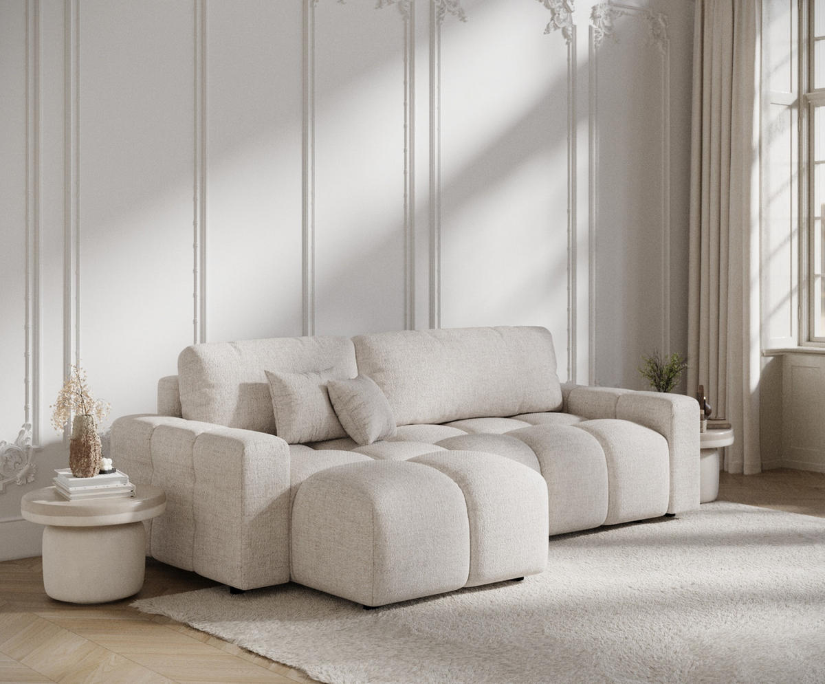 ECKSOFA MIT SCHLAFFUNKTION Ucci Beige Webstoff - Beige/Schwarz, Holz/Holzwerkstoff (233/142cm) - Maison de Reve