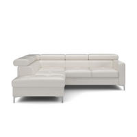 ECKSCHLAFSOFA aus Echtleder mit Schlaffunktion und Bettkasten - Chromfarben/Eiche Bianco, Leder/Holz (242/207cm) - Cotta