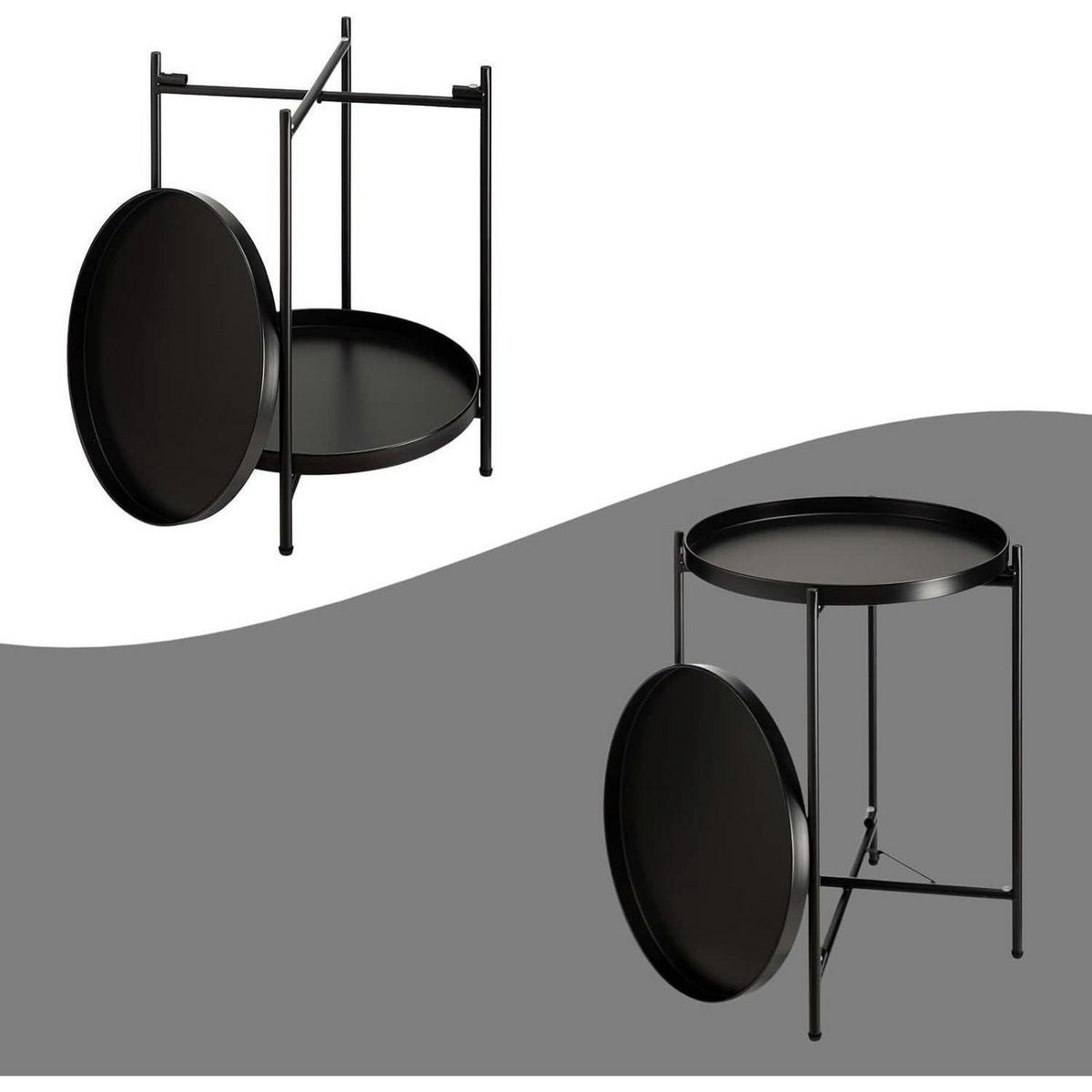 BEISTELLTISCH Rund Schwarz Metall 2 Ebenen 37 x 48.5 cm - Schwarz, Metall (37/37/50cm)