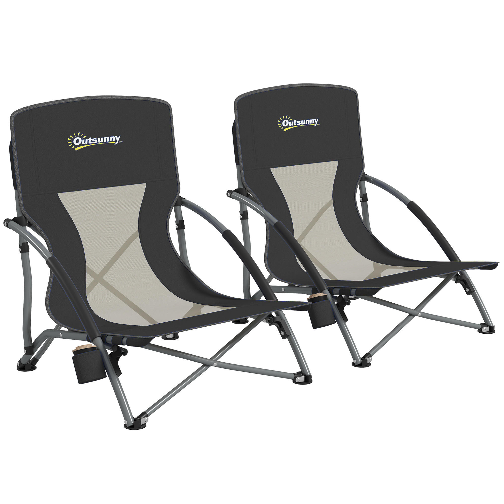 GARTENKLAPPSESSEL-SET DE-15660 mit Getränkehalter & Tragetasche Schwarz - Schwarz, Metall (55/62/58cm) - ComfortXL