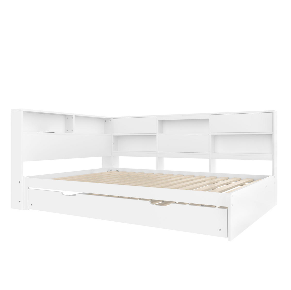 AUSZIEHBETT 140/200 cm in Weiß mit Stauraum und USB- und Type-C-Anschlüssen - Weiß, Holzwerkstoff (140/200cm) - Flora Grace