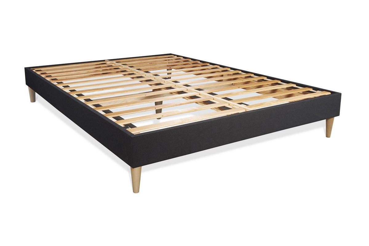 BETT Buckingham Memory-Schaum 180 x 190 cm h1 - Kit Bettgestell Schwarz - Beige/Schwarz, Holz (180/190cm) - ROYAL PALACE BEDDING