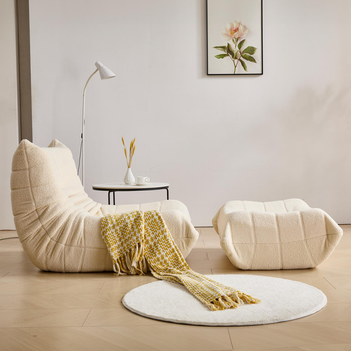 SOFA aus Teddy-Fleece in Beige mit Hochdichteschaum-Füllung, ergonomisch geformt für Wohn & Büro - Beige, Textil (120/82/112cm) - OKMYHOME