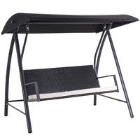 HOLLYWOODSCHAUKEL, mit Dach, Polyrattan+Metall, Schwarz, 198 x 124 x 179 cm - Schwarz, Metall (124/179/198cm) - Outsunny
