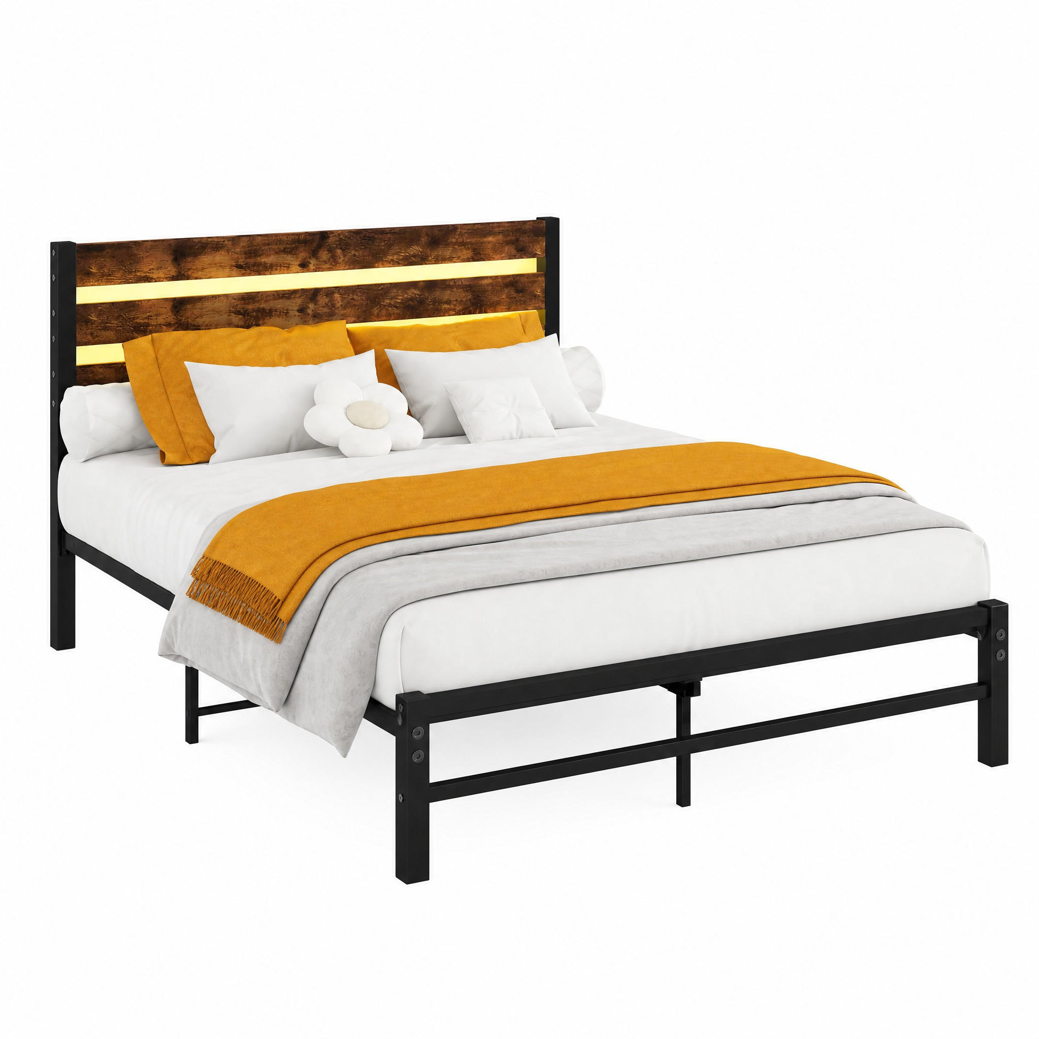 BETT Metall 120x200 cm MDF Antique Brown 27 cm Stauraum - Braun, Metall (120/200cm) - Meubliv