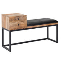 SITZBANK – Ziegenleder/Metall, 100x60x35 cm, Schwarz, mit Stauraum - Schwarz/Braun, Leder/Holz (100/60/35cm) - KADIMA DESIGN