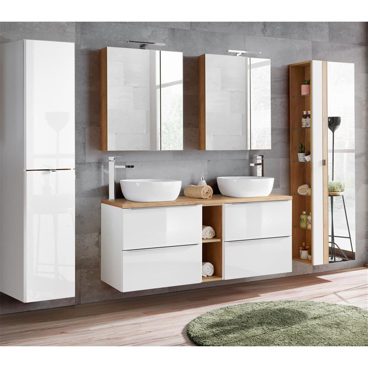 BADMÖBEL-SET 5-TLG. Toskana-56 - Weiß, Holzwerkstoff (260/190/46cm) - Lomado