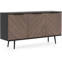 KOMMODE Parini mit 3 Türen, mit Metallbeine, Graphitschwarz/Captains Deck - Eichefarben, Holzwerkstoff/Metall (150/80/41cm) - Beautysofa