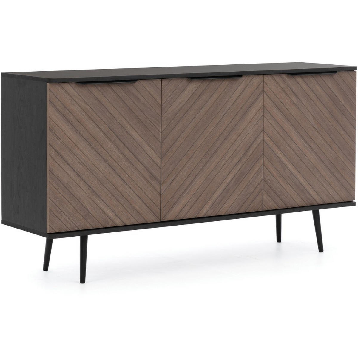 KOMMODE Parini mit 3 Türen, mit Metallbeine, Graphitschwarz/Captains Deck - Eichefarben, Holzwerkstoff/Metall (150/80/41cm) - Beautysofa