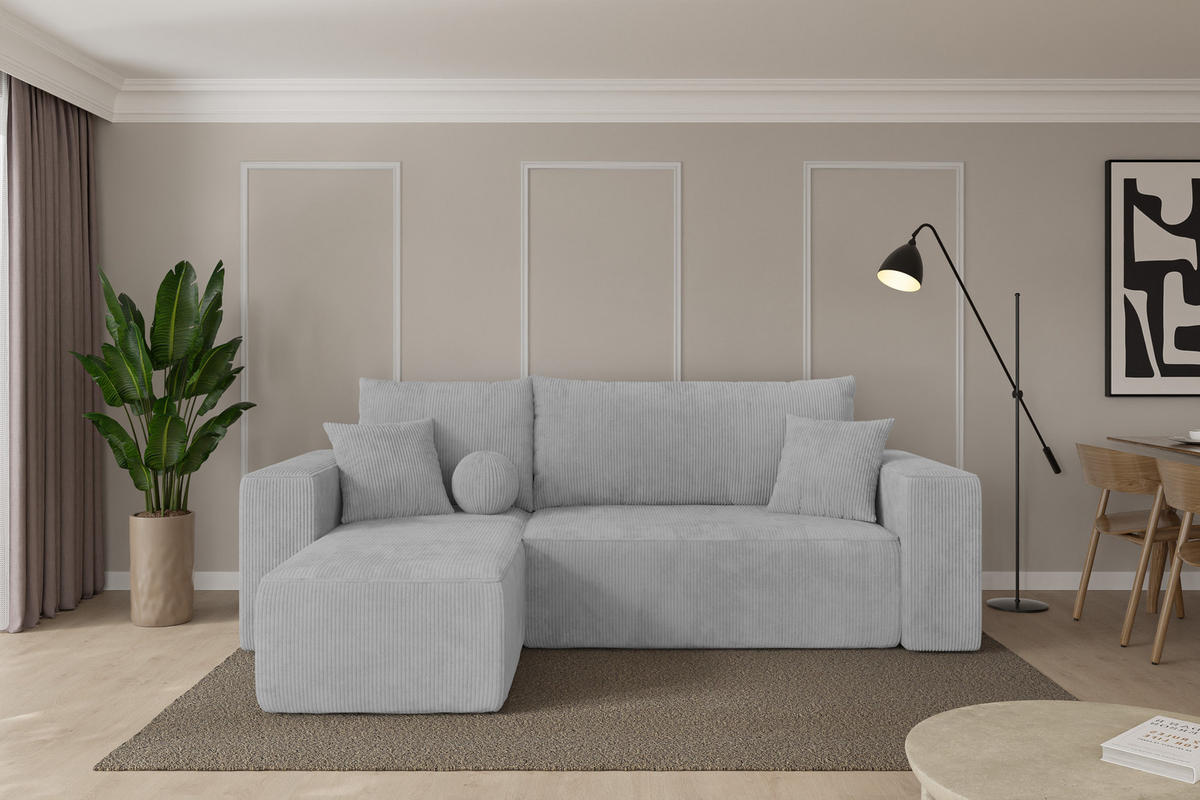 ROHOVÁ SEDAČKA s funkcí spaní, otoman vlevo SENO-L 249x139x85 šedá manšestr - šedá/černá, kompozitní dřevo/textil (249/139cm) - ALTDECOR