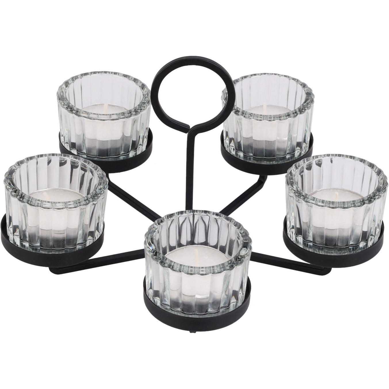 KERZENHALTER Metall und Glas 21/21/12 cm - Schwarz, Metall (21/12/21cm) - Home Styling Collection