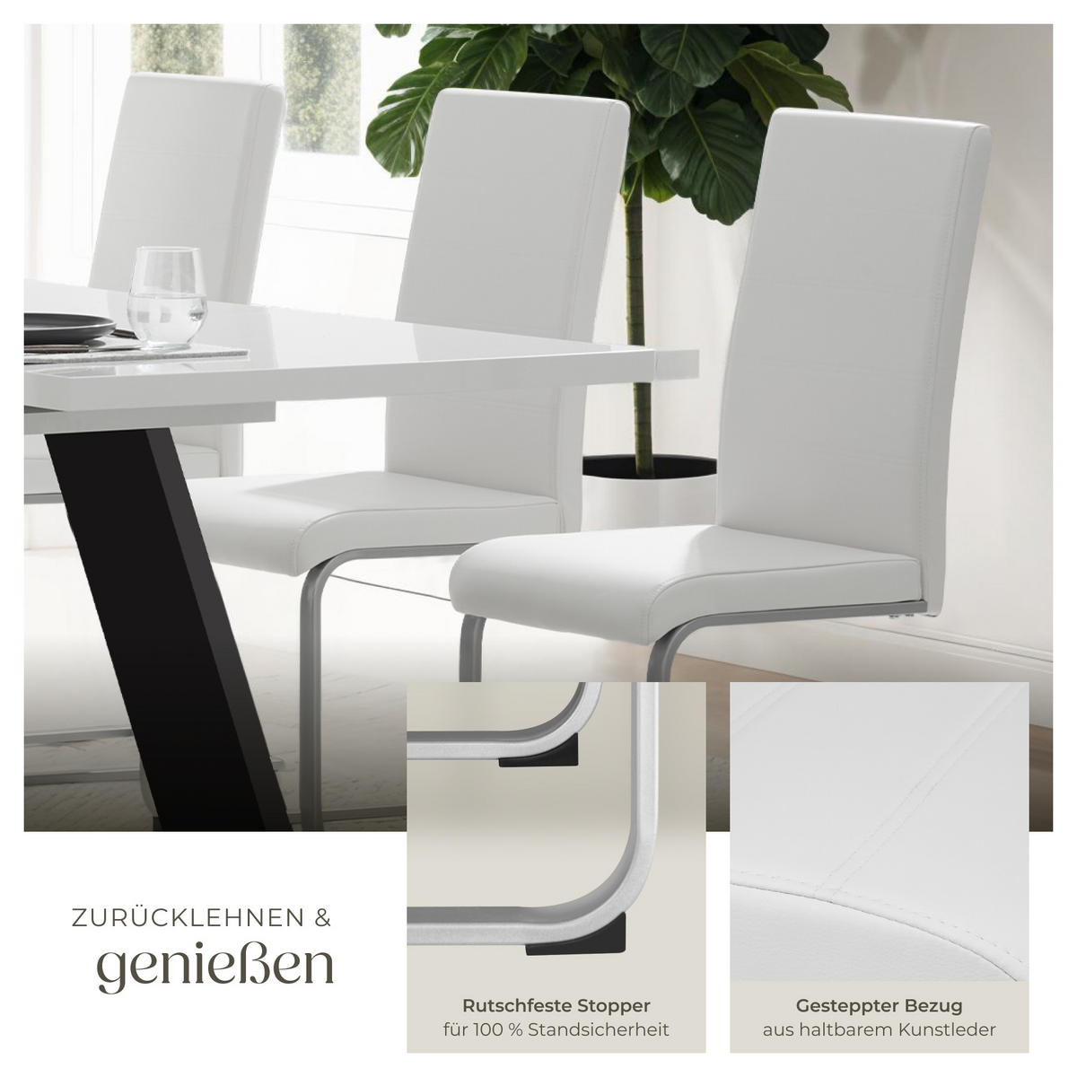 SCHWINGSTUHL 8er Set Bettina 41 x 52 x 99 cm weiß - Weiß, Textil (52/99/41cm) - tectake