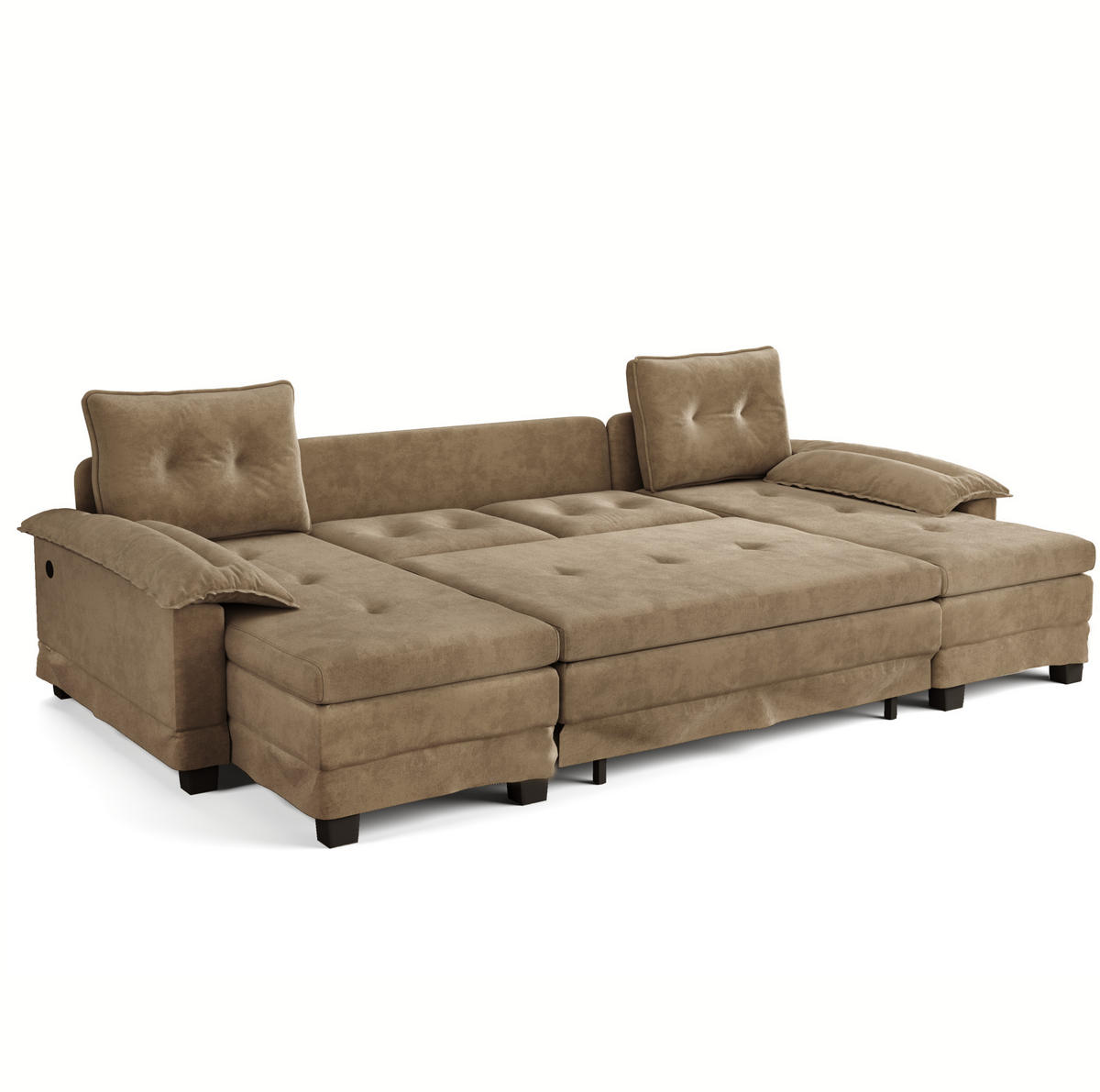 SOFABETT U-Form mit USB 278 x 127 cm Chenille Khaki - Dunkelgrün, Textil (127/87/278cm) - Meubliv