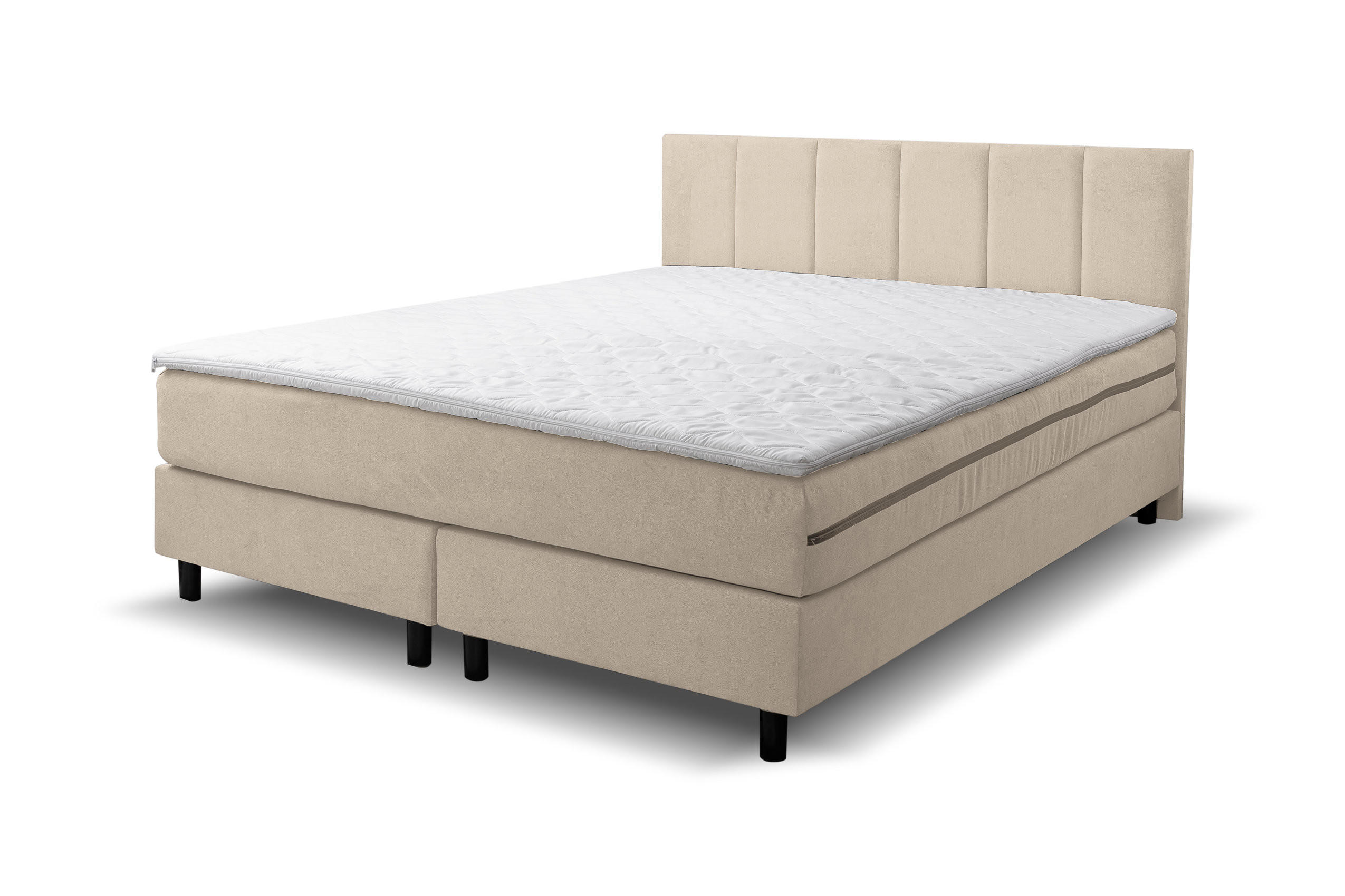 BOXSPRINGBETT Paris, Polsterbett Maße: 180x200 cm, Farbe: Beige, Velourstoff, Doppelbett mit Bonell-Matratze H3 inkl. Topper - Beige, Holz/Kunststoff (180/200cm) - VENASI MÖBEL