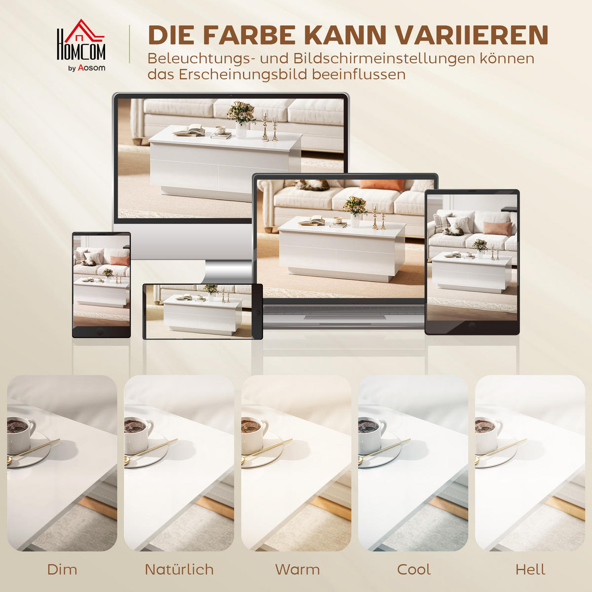 COUCHTISCH höhenverstellbar Spanplatte Hochglanzweiß - Weiß Hochglanz, Holzwerkstoff (102/48/54.5cm) - HOMCOM