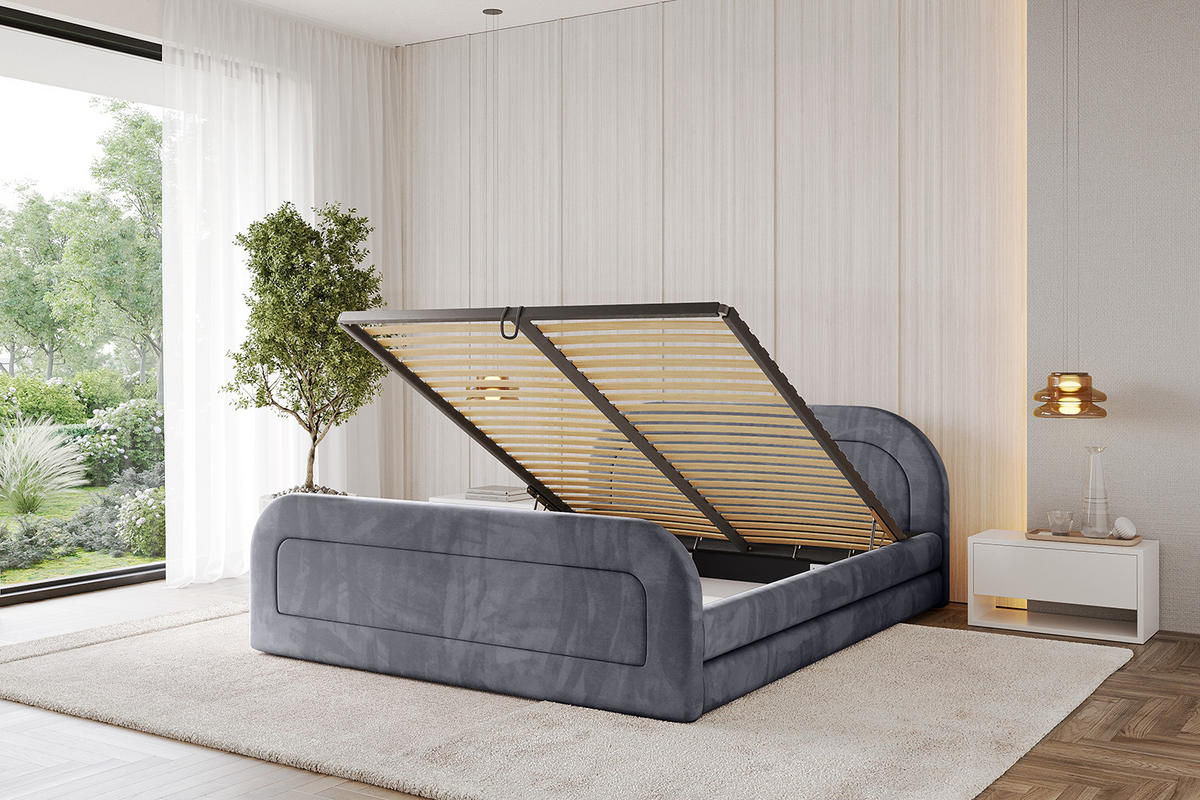 POLSTERBETT mit Bettkasten, Fußteil und Lattenrost, Boxbett mit Matratze H3/H4 - LERIS-v1-Z 200x200 Dunkelgrau - Dunkelgrau, Holzwerkstoff/Textil (200/200cm) - ALTDECOR