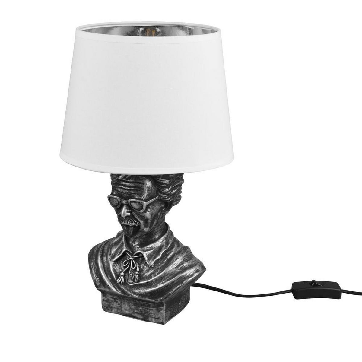 TISCHLEUCHTE Keramik Silber Weiß - Weiß, Textil (21/21/36cm)