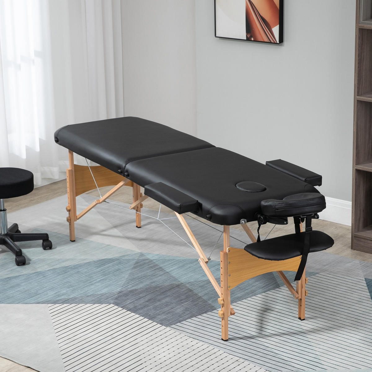 MASSAGETISCH, Kunstleder, Holz, Schwarz - Schwarz, Leder (60/88/182cm) - HOMCOM