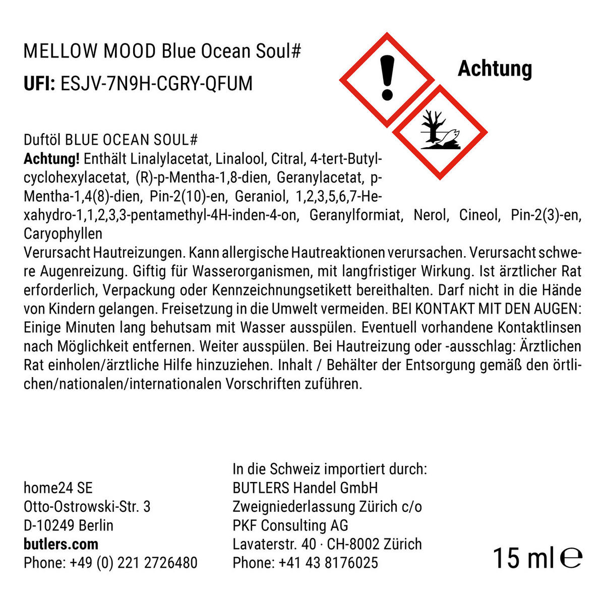 DUFTÖL Mellow Mood Blue Ocean Soul - Pastellblau, Glas (3/9/3cm) - Butlers
