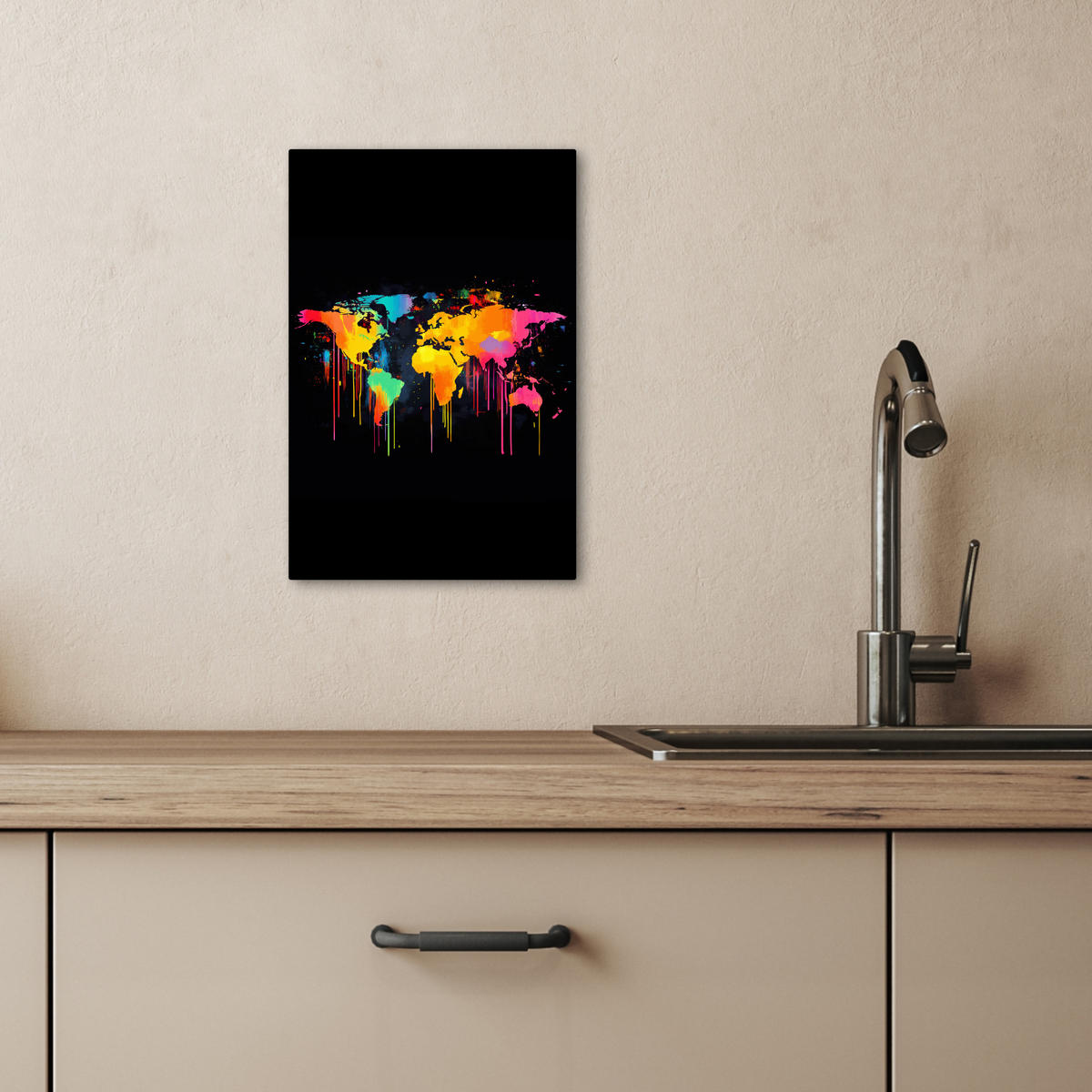 LEINWANDBILD Weltkarte - Farbe - Bunt - Graffiti - Welt 20x30 cm - Multicolor, Textil (20/30cm) - MuchoWow