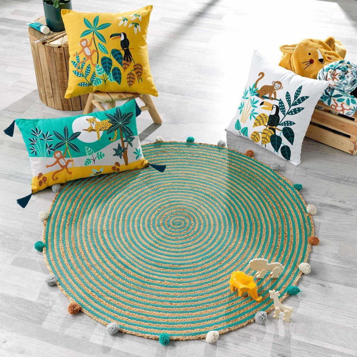 KINDERTEPPICH Ø 90 cm Baloo - Grün, Naturmaterialien (90/90cm) - Douceur d´intérieur