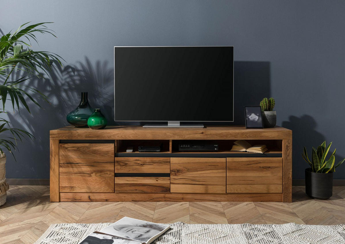 TV-BOARD Wild-/ Zerreiche 185x45x55 Eiche natur geölt MONTREUX #130 - Naturfarben, Holz (185/55/45cm) - Massivmoebel24