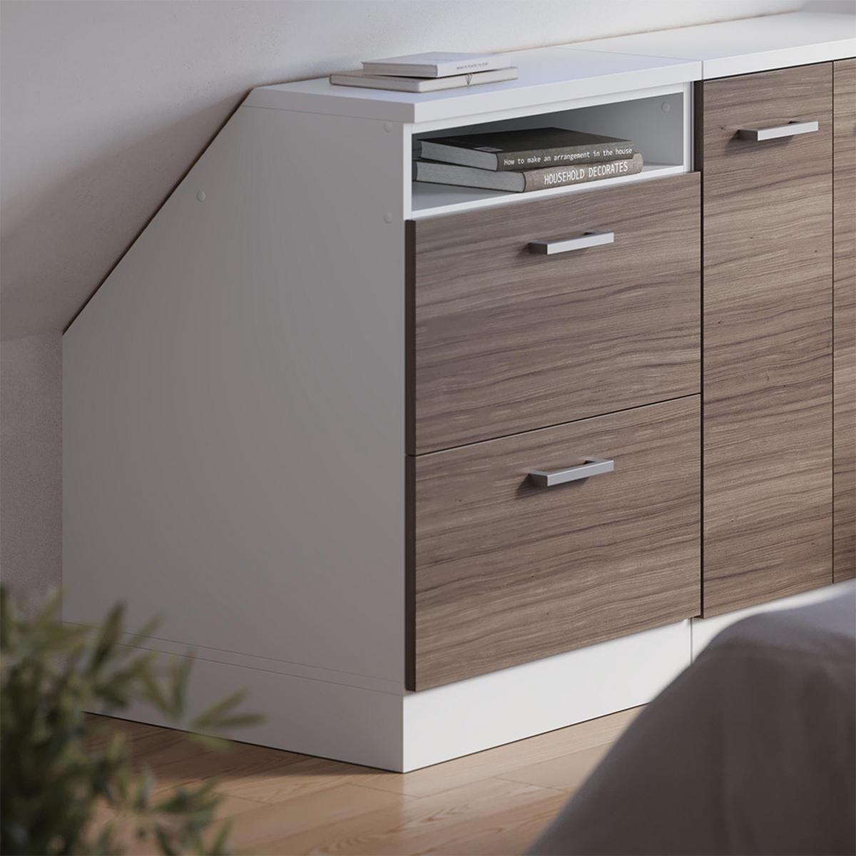 KUHINJSKI ORMAR ZA KOSINE KROVA R-Line Plemenita Siva 60 cm s 2 ladice, korpus ormara dubine 60 cm - bijela/siva, drvni materijal (60/83.8/60cm) - Vicco