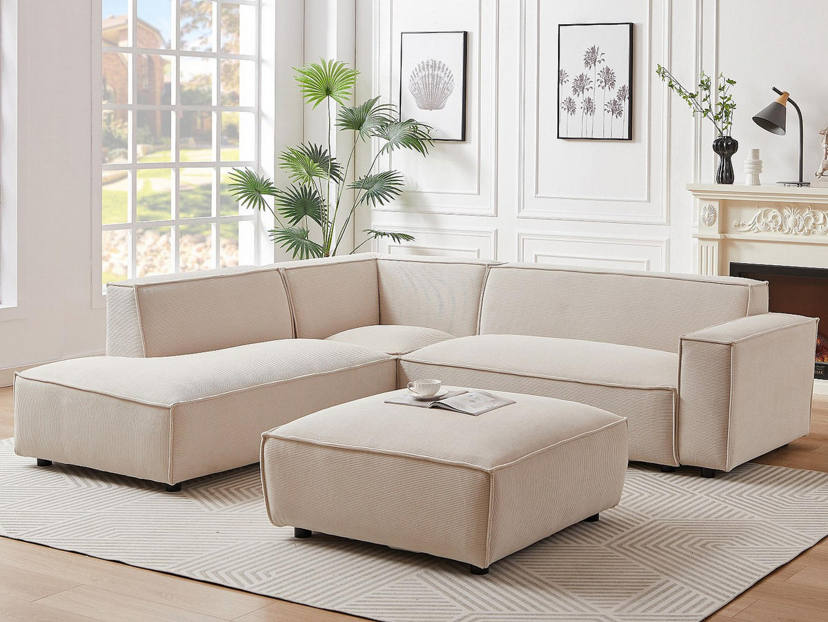 SOFA - 7 Personen - samt - beige Borore - Beige, Holz/Textil (256/75/231cm) - Vente-Unique