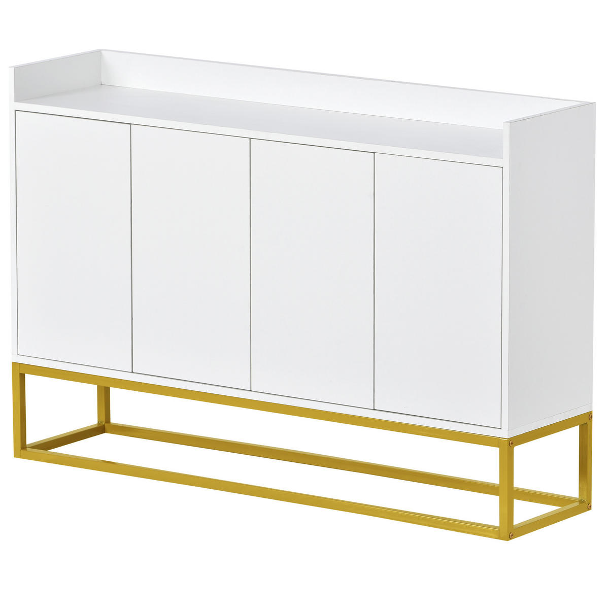 SIDEBOARD Schrank ohne Griffe mit Metallrahmen verstellbare Regale Rückprall Türen - Goldfarben/Weiß, Holzwerkstoff/Metall (120/80/30cm) - EVRYAE