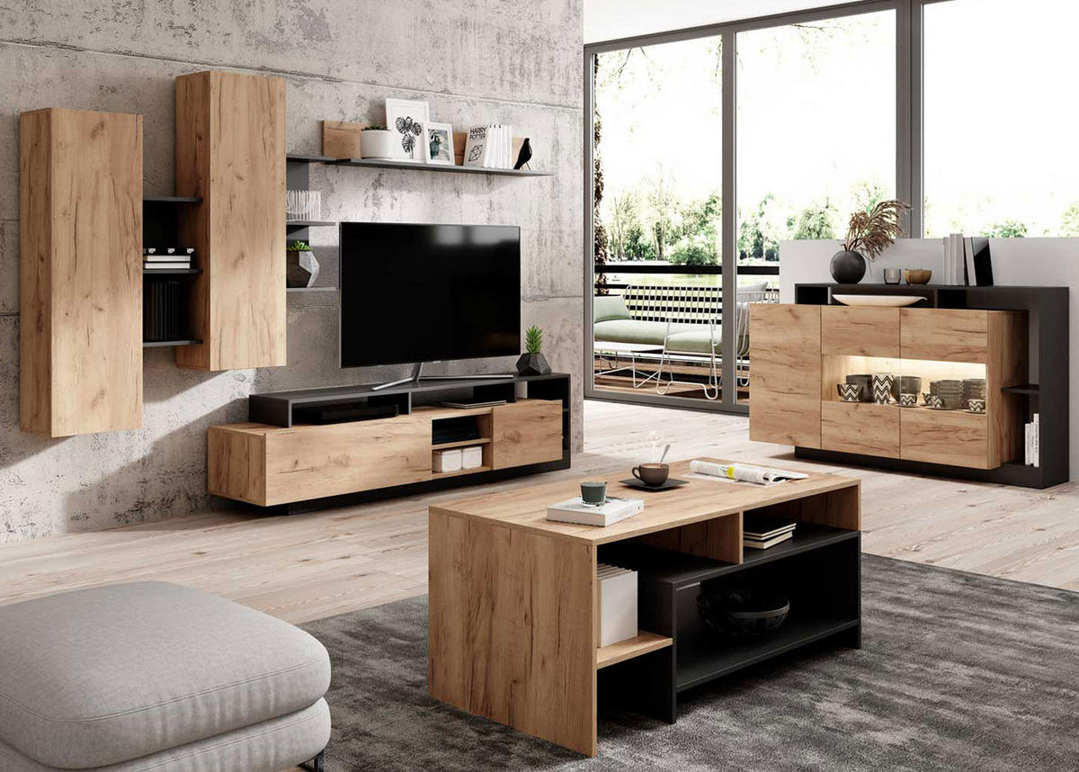 COUCHTISCH Alva Craft Gold Oak / anthrazit 120 / 60 / 53cm - Braun, Holz/Holzwerkstoff (60/120/53cm) - Feldmann-Wohnen