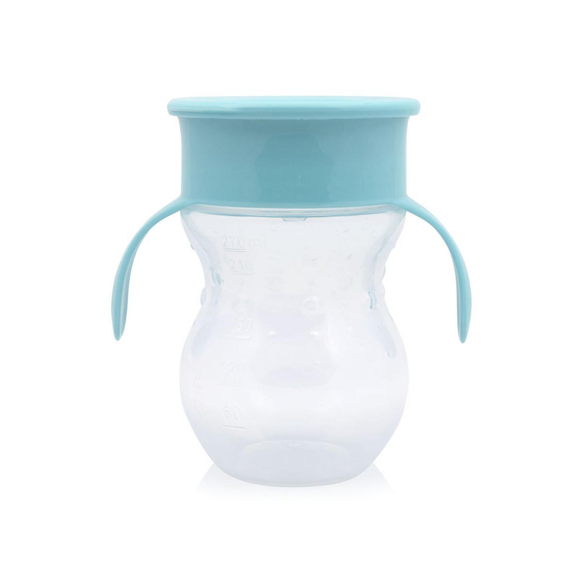 TRINKLERNBECHER 360 Grad 270 ml blau Kunststoff, auslaufsicher, skala, Deckel, Schutzdeckel, Haltegriffe - Blau, Kunststoff (12/12/12cm) - Baby Care