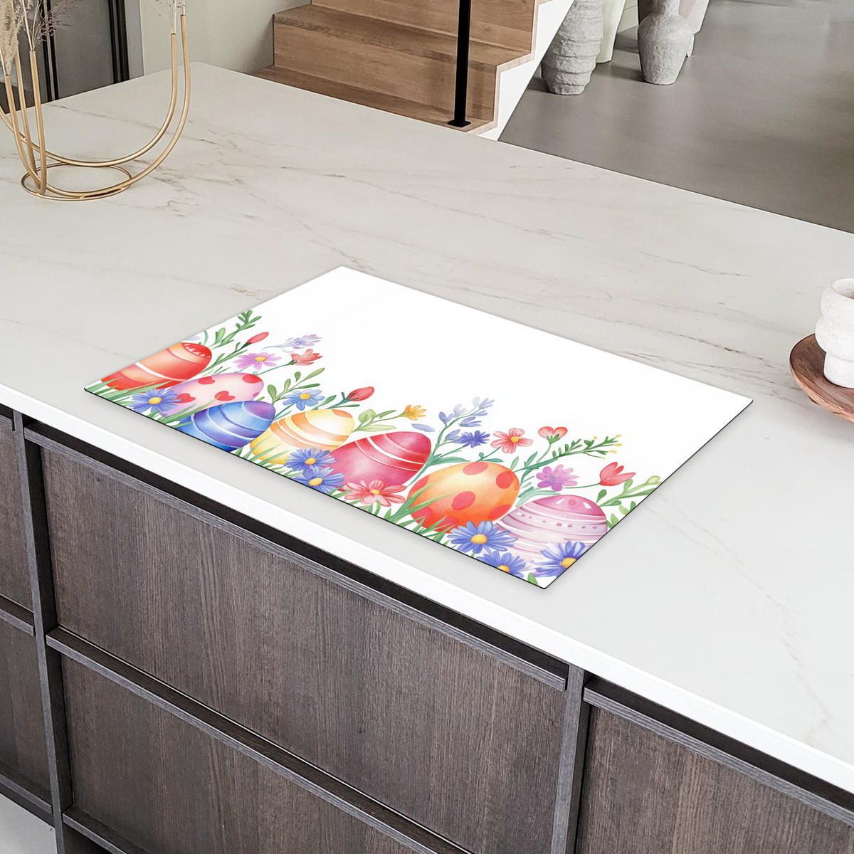 HERDABDECKPLATTE Blumengarten - Bunt - Eier Induktionsschutz 81.6x52.7 cm - Weiß, Kunststoff (81.6/52.7/0.2cm) - MuchoWow