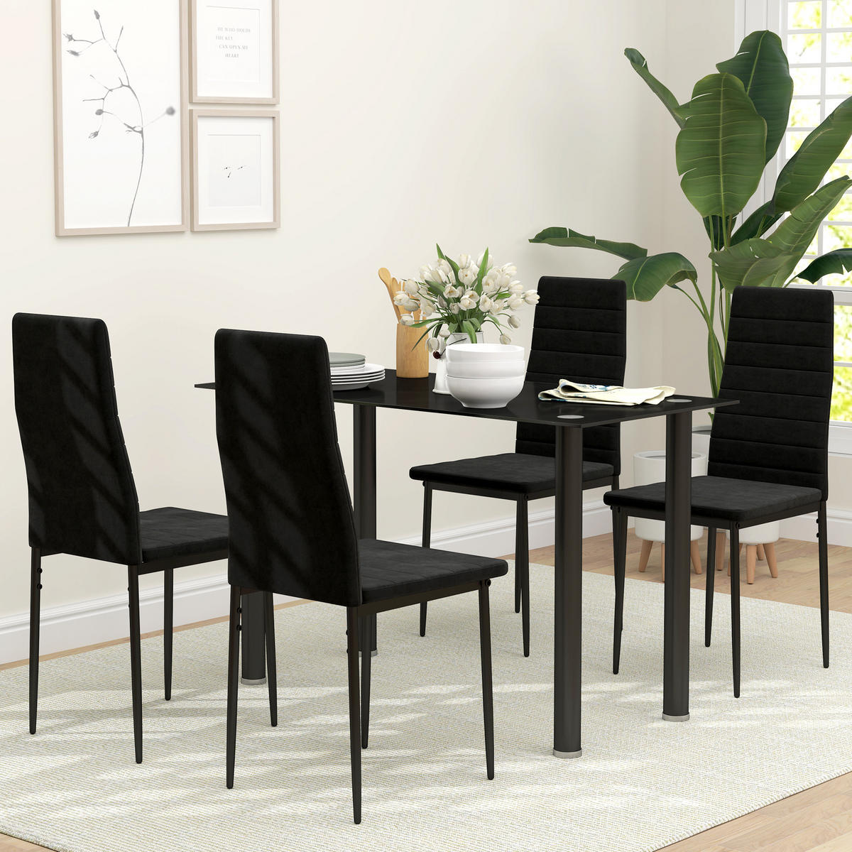 STUHL 4er-Set Schwarz 54.0/41.0/97.0 cm - Schwarz, Textil (41/97/54cm)
