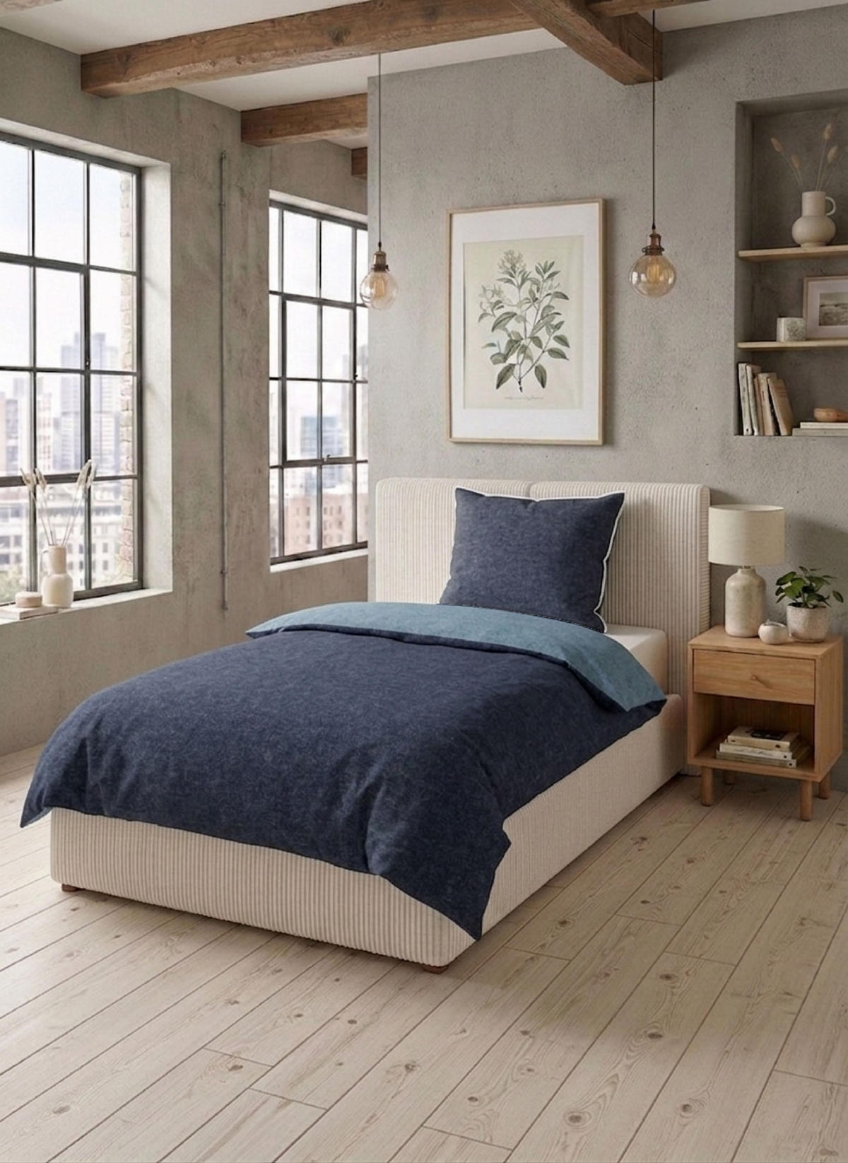 BETTWÄSCHE-GARNITUR Biber Melange UNI blau, 155x200 cm + 80x80 cm - Blau, Textil (155/200cm) - biberna